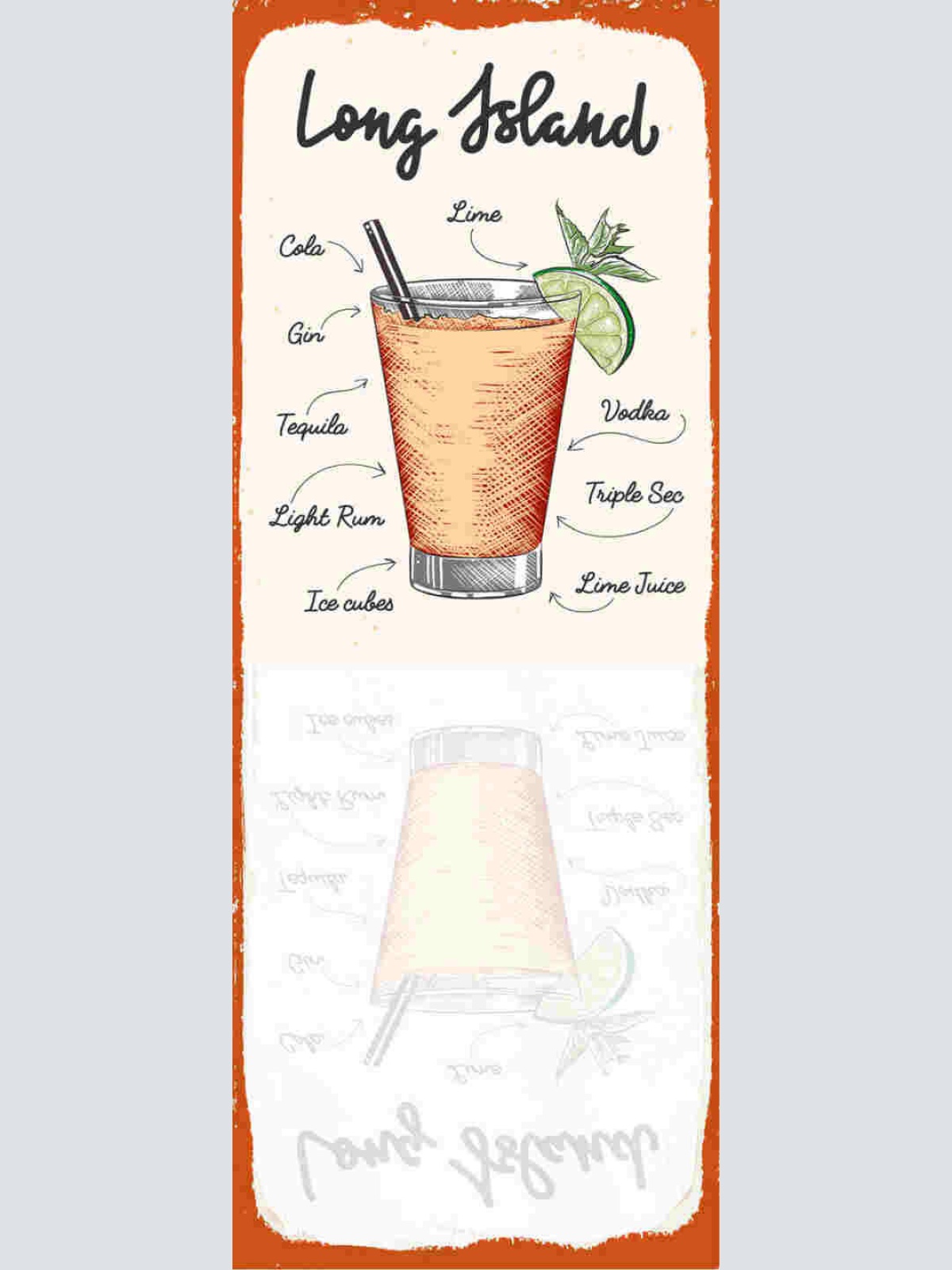 Schild Long Island Rezept Tequila Cola Alkohol Drinks Bar 27x10 Blech od.Holz