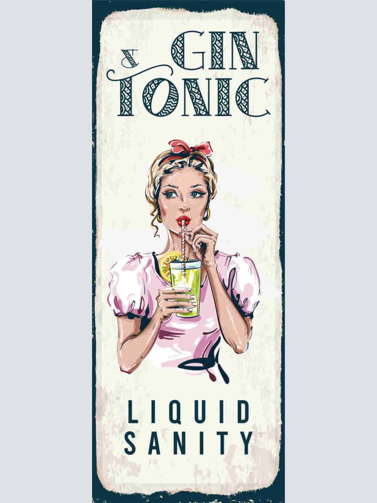 Schild Gin & Tonic Liquid Sanity Alkohol Bar Drink Trinken 27x10 Blech od.Holz