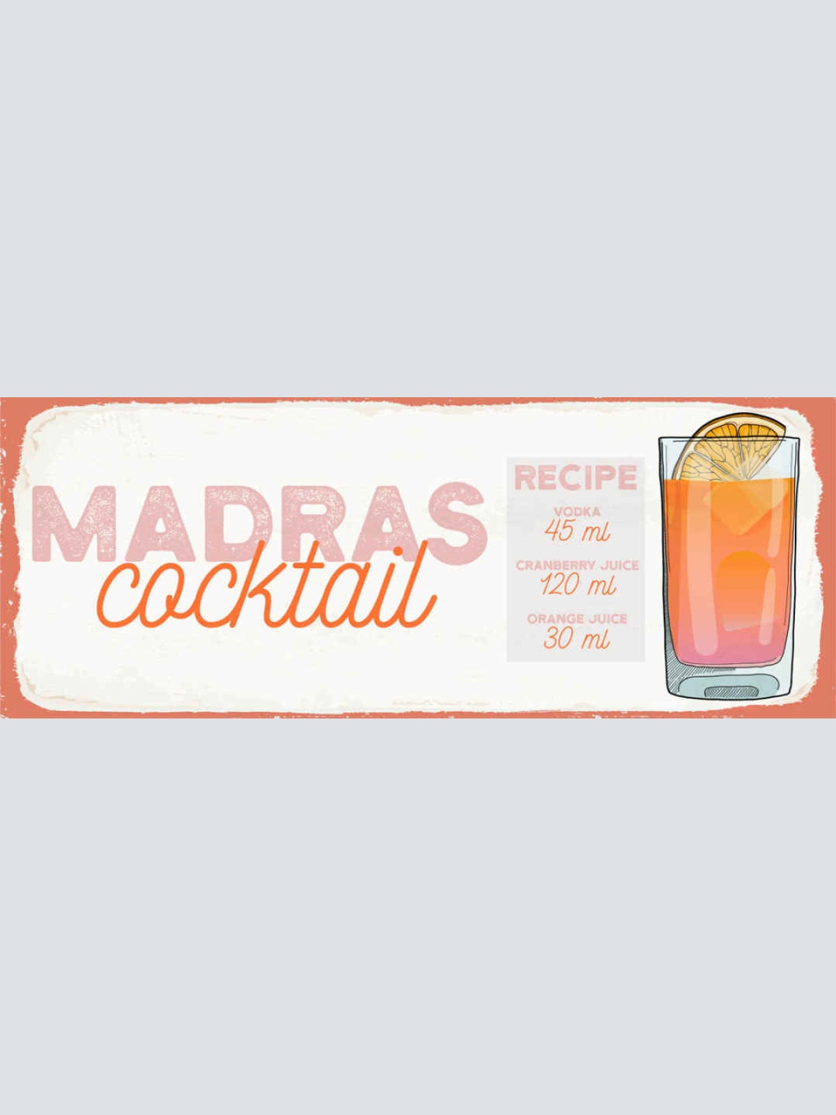 Schild Madras Cocktail Rezept Bar Alkohol Drink Wodka 27x10 Blech od.Holz