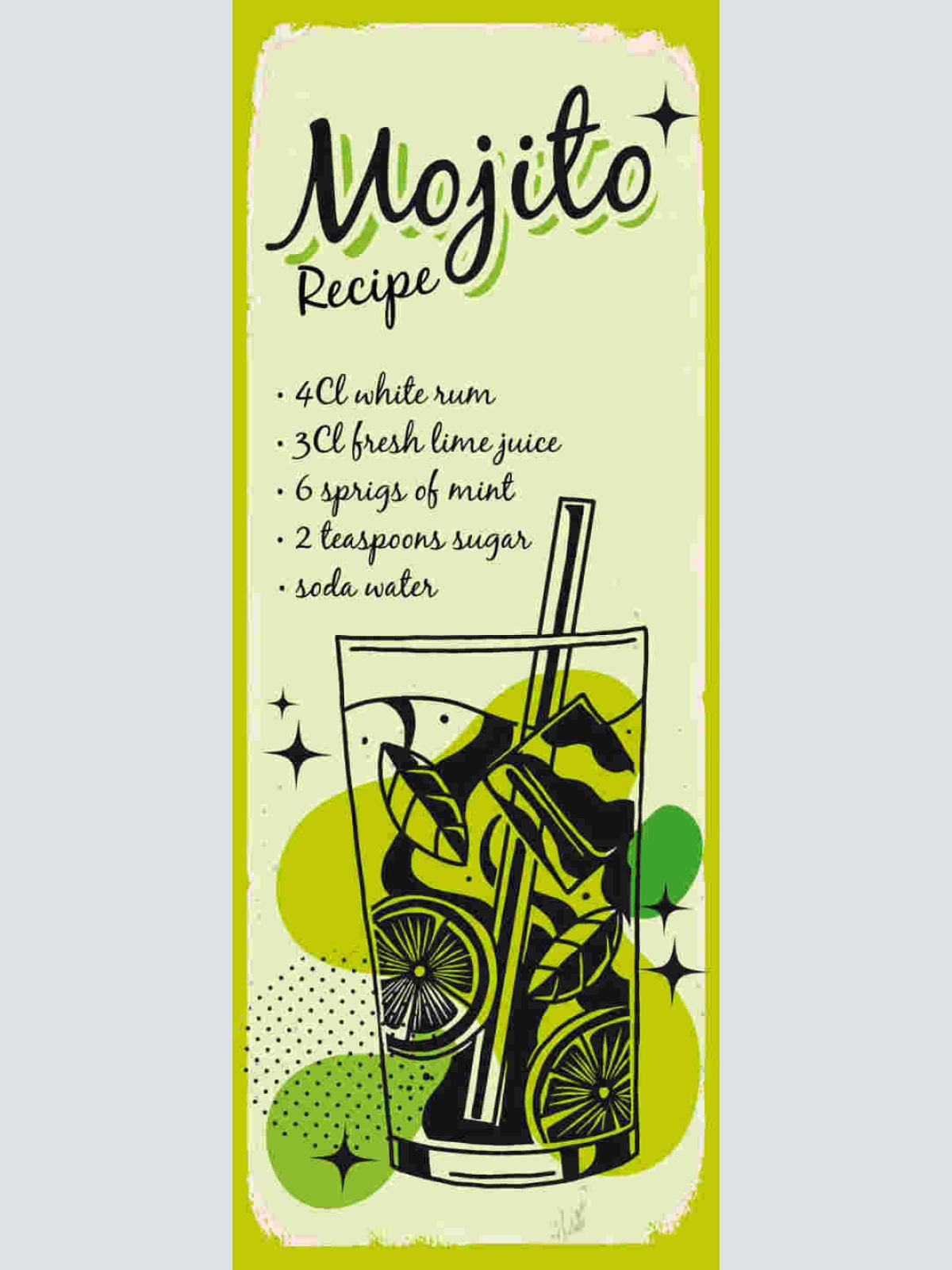 Schild Mojito Cocktail Rezept Bar Alkohol Drink Rum Minze 27x10 Blech od.Holz
