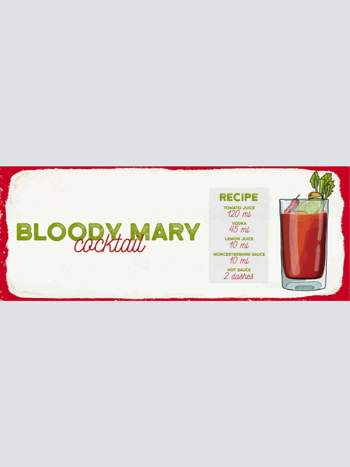 Schild Bloody Mary Cocktail Rezept Bar Alkohol Drink Wodka 27x10 Blech od.Holz