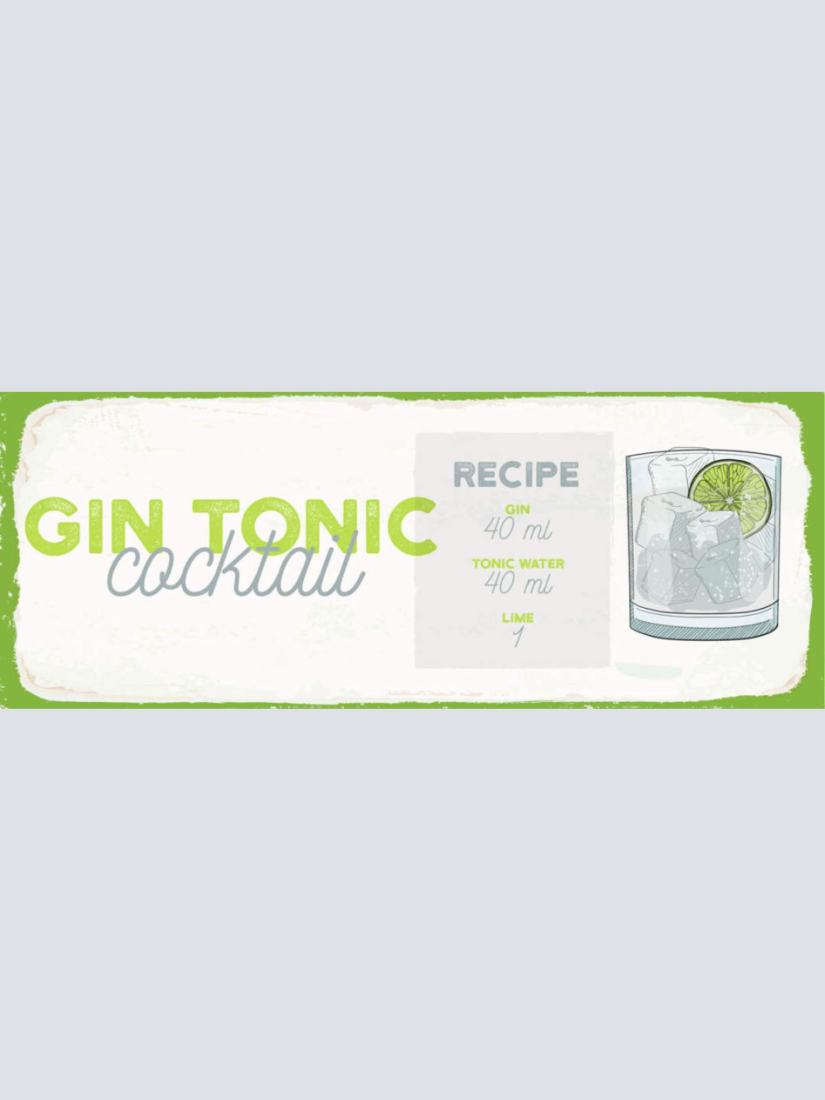 Schild Gin Tonic Cocktail Rezept Bar Alkohol Drink Limette 27x10 Blech od.Holz