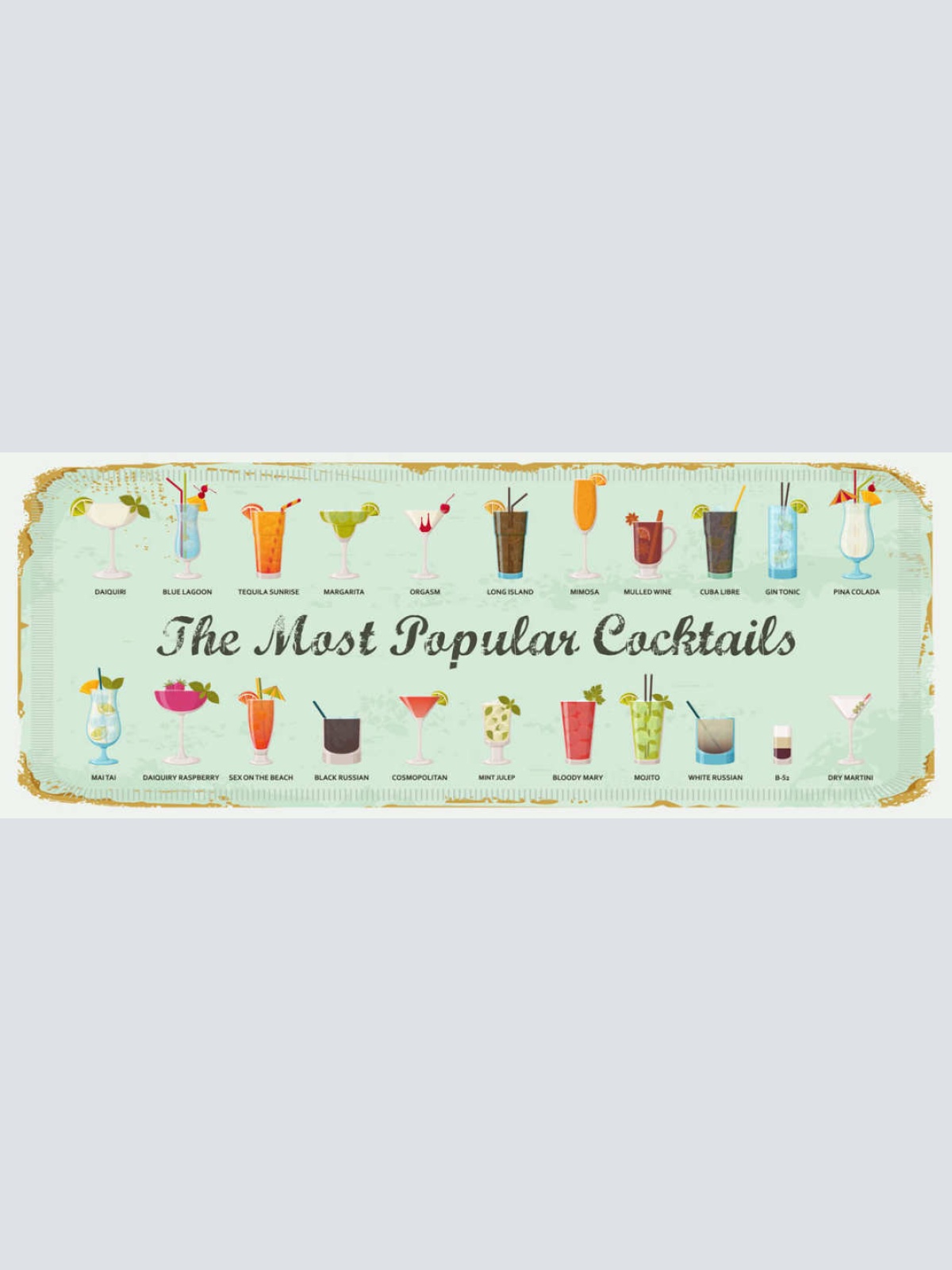 Schild The Most Popular Cocktails Margarita Bar Drinks 27x10 Blech od.Holz