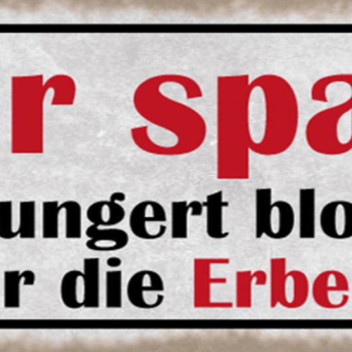 Schild Wer Spart Hungert Bloß Für Die Erben Geld Sparen 27x10 Blech od.Holz