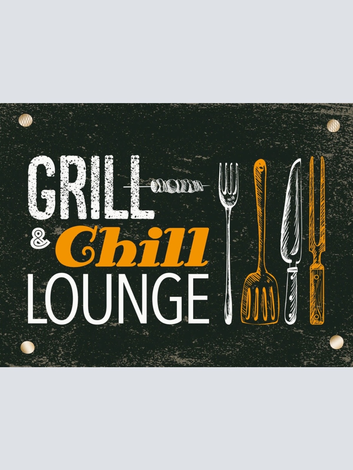 Schild Grill & Chill Lounge Grillen BBQ Griller 12x18 20x30 30x40 Blech/Holz LP