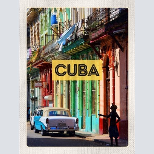 Schild Cuba Kuba Auto Oldtimer Gebäude 12x18 20x30 30x40 Blech od. Holz