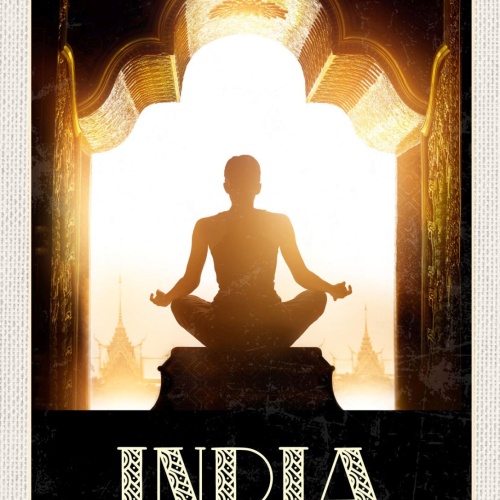 Schild India Indien Meditation Yoga Lotus Sitz 12x18 20x30 30x40 Blech od. Holz