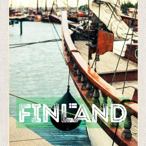 Schild Finland Finnland Schiff Hafen Boot Küste 12x18 20x30 30x40 Blech/Holz