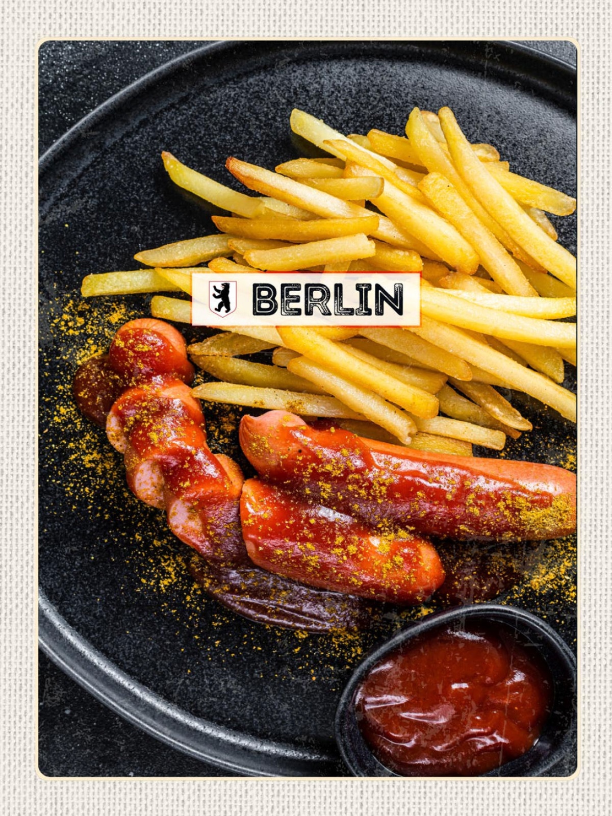 Schild Berlin Deutschland Currywurst Pommes Imbiss 12x18 20x30 30x40 Blech/Holz