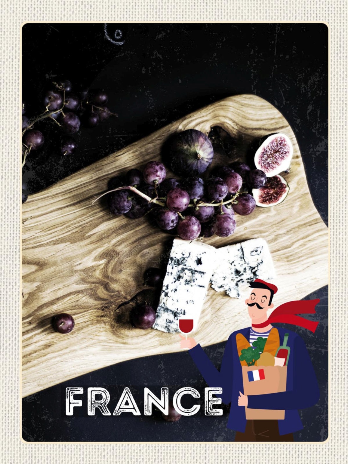 Schild France Frankreich Gorgonzola Käse Trauben 12x18 20x30 30x40 Blech/Holz