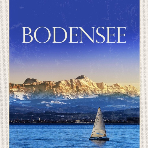Schild Bodensee Segelboot Schiff Gebirge D A CH 12x18 20x30 30x40 Blech od. Holz