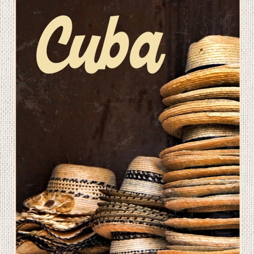 Schild Cuba Kuba Strohhüte Hut Markt 12x18 20x30 30x40 Blech od. Holz