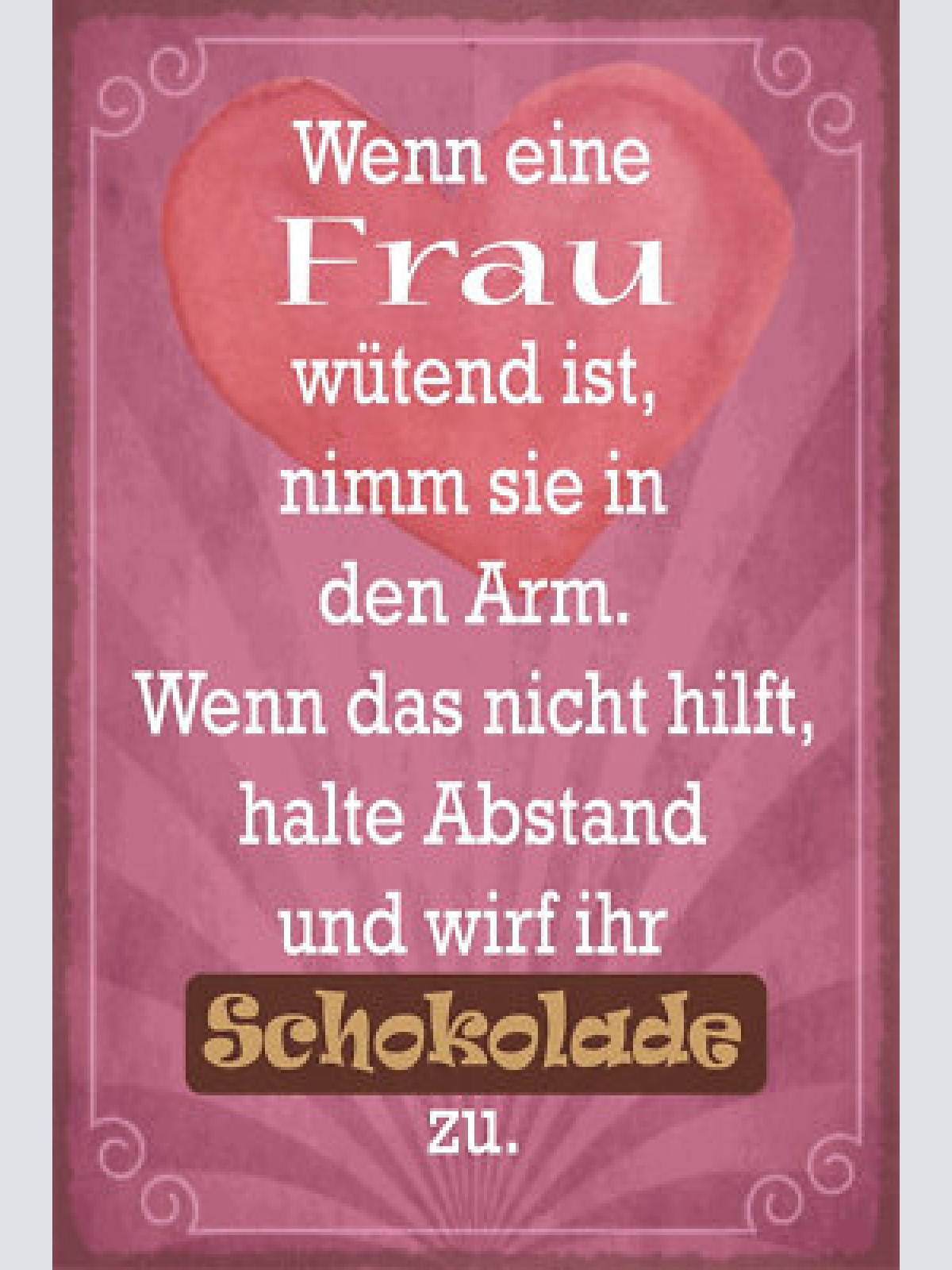 Nostalgie schild frau wut umarmen schokolade 12x18 / 20x30 / 30x40 blech od.holz