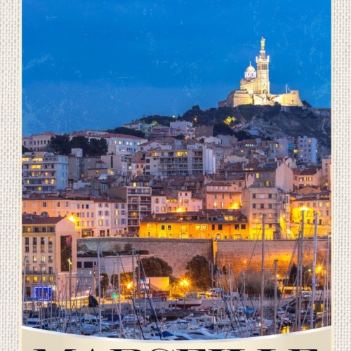 Schild Marseille France Frankreich Stadt Nacht 12x18 20x30 30x40 Blech od. Holz