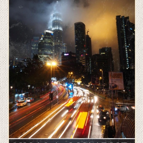 Schild Kuala Lumpur Malaysia Stadt Ansicht Nacht 12x18 20x30 30x40 Blech/Holz