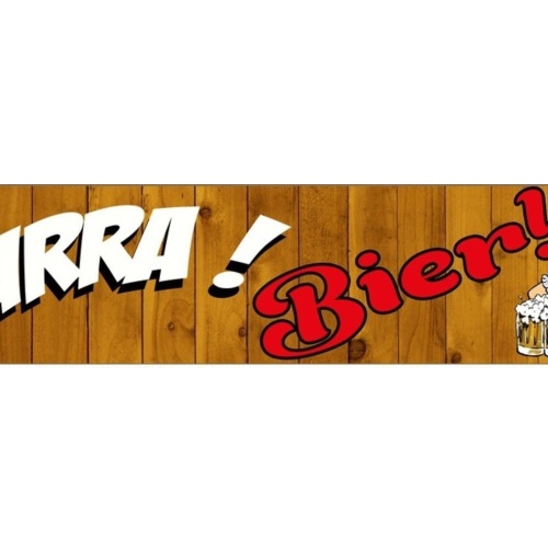 Schild Hurra Bier Alkohol Glas Kellnerin Bar Lokal Wirt 46 x 10 Blech od. Holz