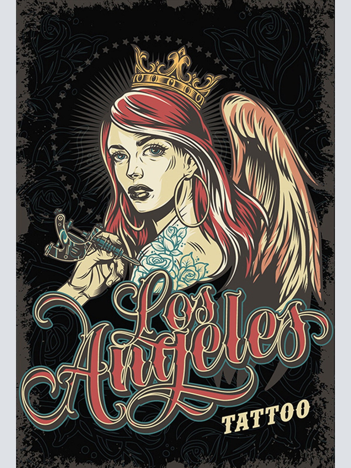 Schild Spruch Los Angeles Tattoo Frau Prinzessin Engel Comic JW