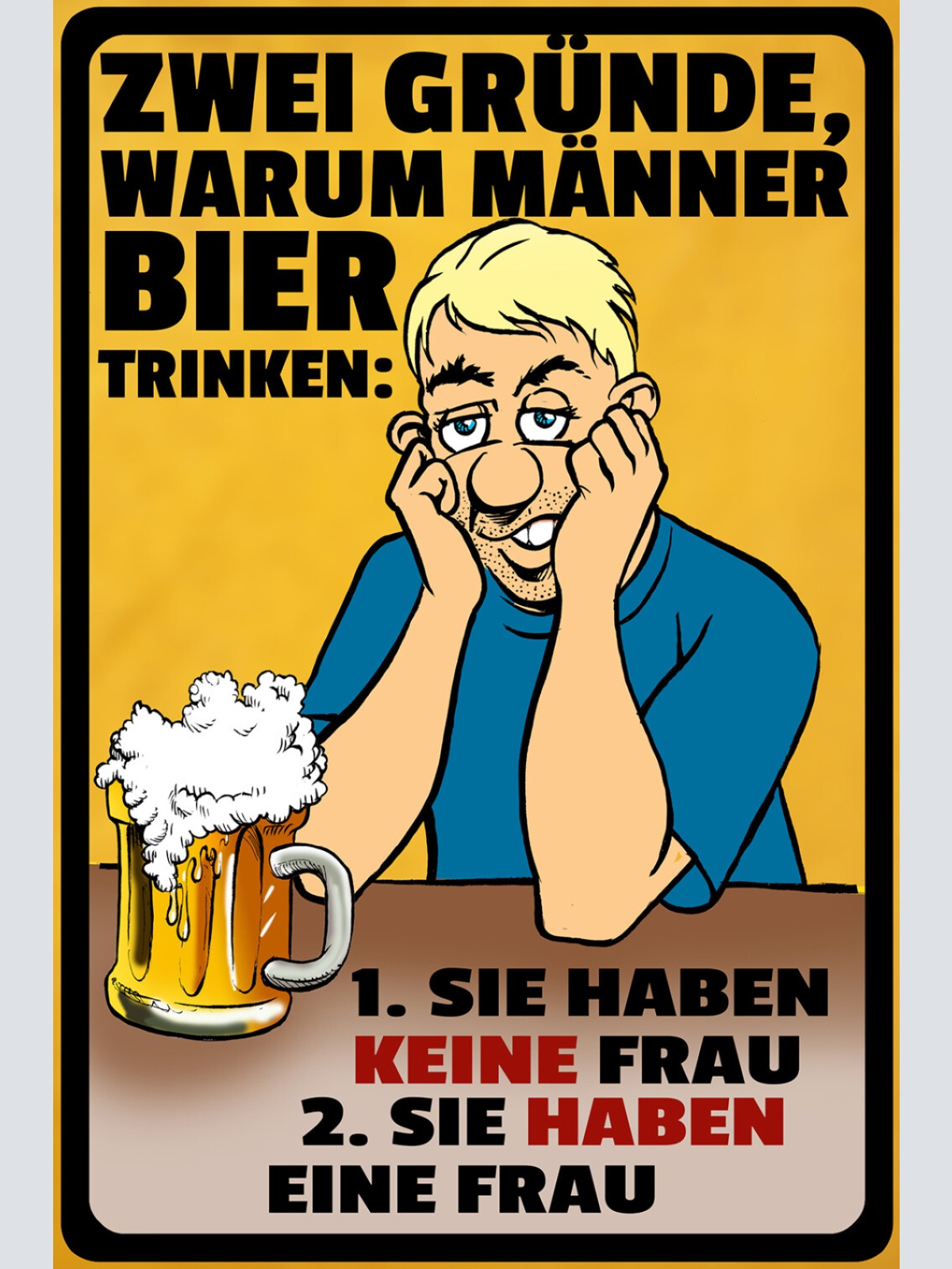 Schild Spruch 2 Gründe warum Männer Bier tringen Eine Frau Keine Frau Alkohol JW