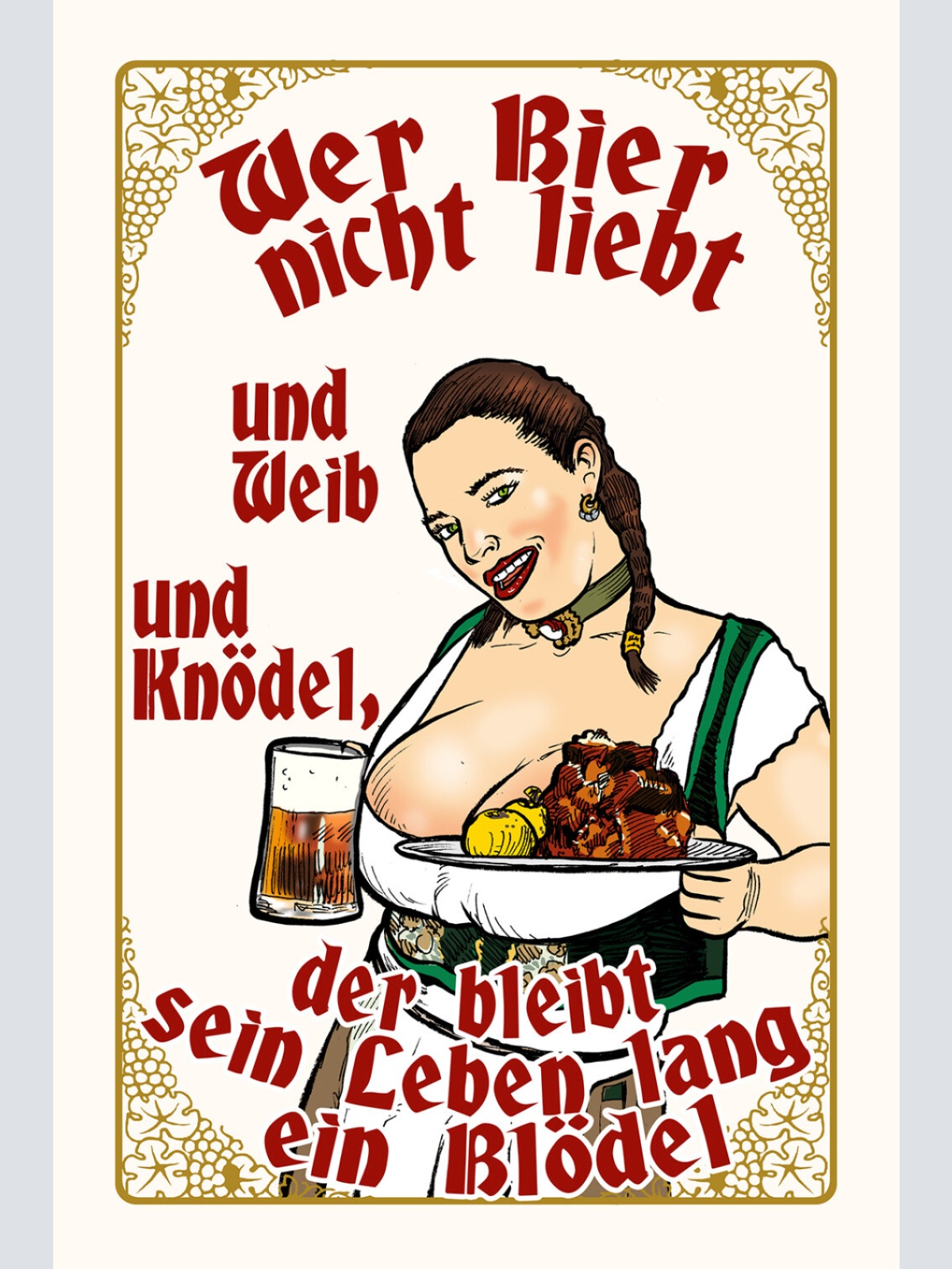 Schild Spruch Wer Bier nicht liebt Weib Knödel Leben lang ein Blödel Alkohol JW