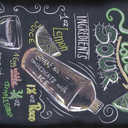 Schild Spruch Pisco Sour Ingredients Bestandteile Rezept Alkohol JW