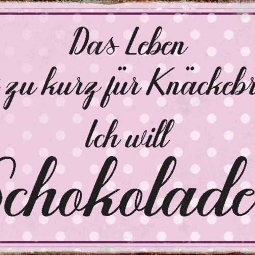 Schild Spruch Leben ist zu kurz für Knäckebrot Ich will Schokolade Essen JW