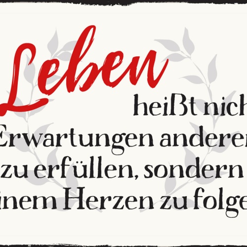 Schild Spruch Leben heißt nicht Erwartungen anderer erfüllen sondern Herzen JW