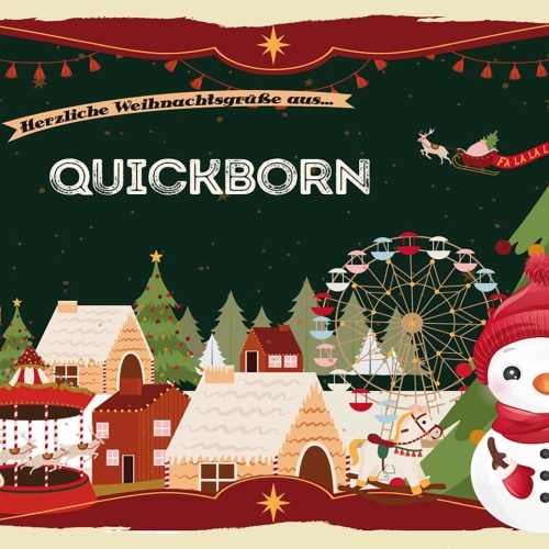Schild Spruch Herzliche Weihnachtsgrüße aus Quickborn Comic Schneemann JW