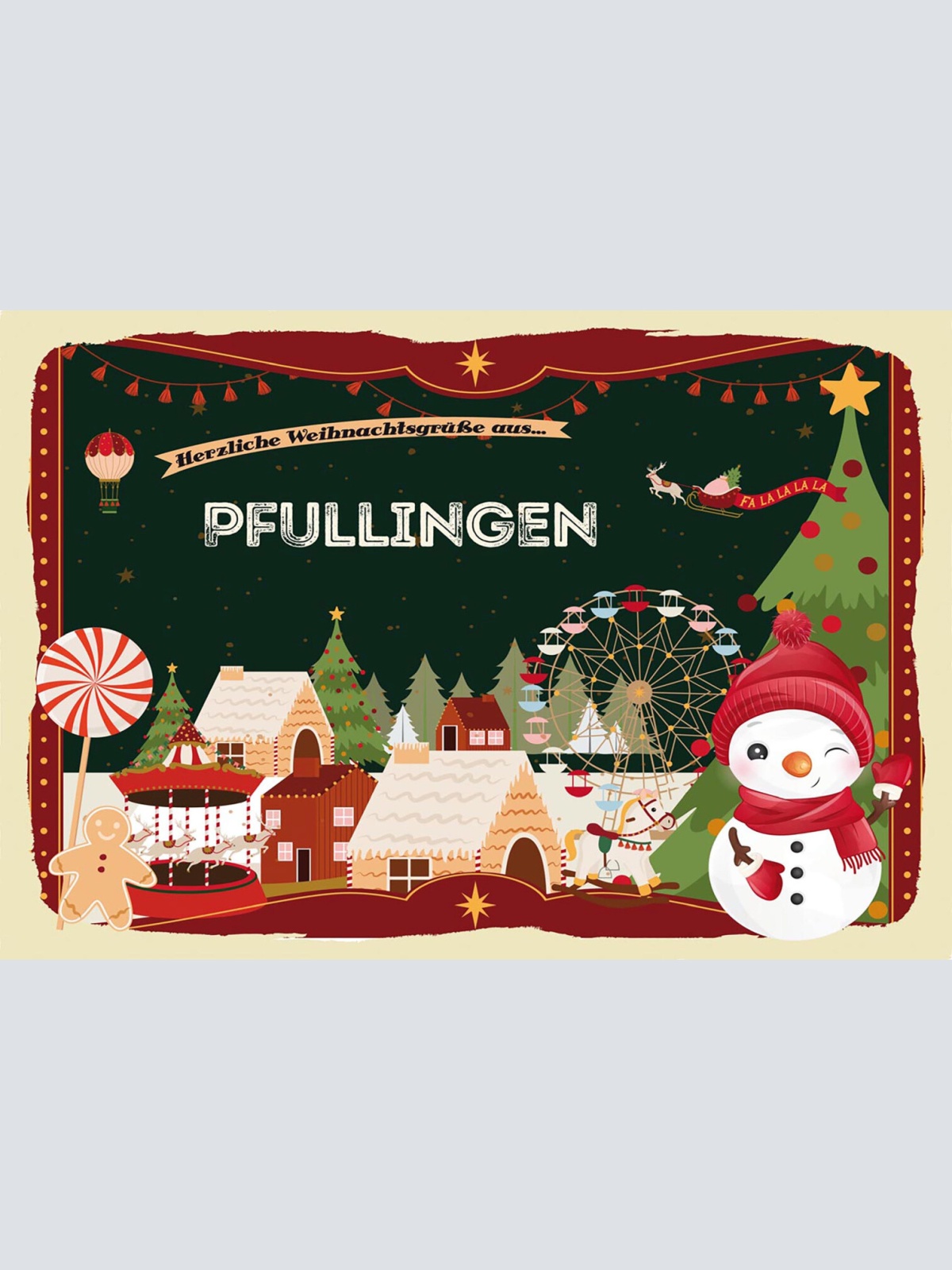 Schild Spruch Herzliche Weihnachtsgrüße aus Pfullingen Comic Schneemann JW