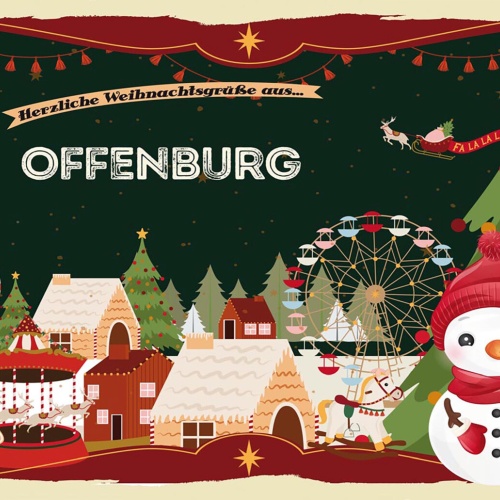 Schild Spruch Herzliche Weihnachtsgrüße aus Offenburg Comic Schneemann JW