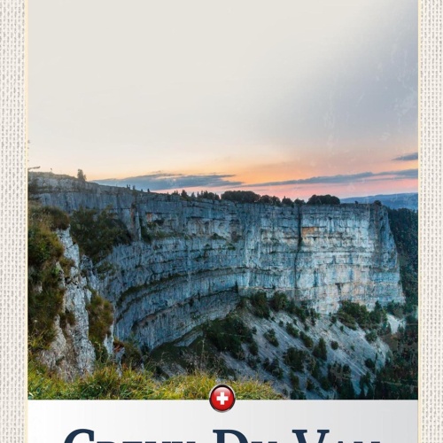 Schild Spruch Creux du Van Switzerland Schweiz Berg Felswand JW