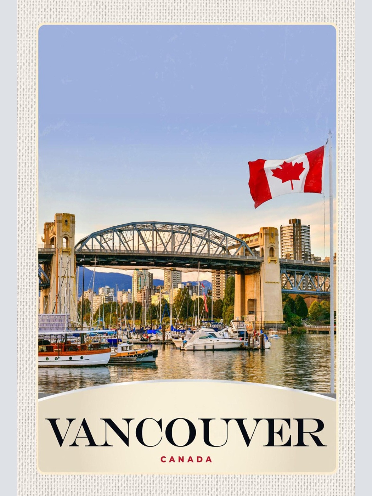 Schild Spruch Vancouver Canada Kanada Meer Hochhäuser Brücke Schiffe Hafen JW