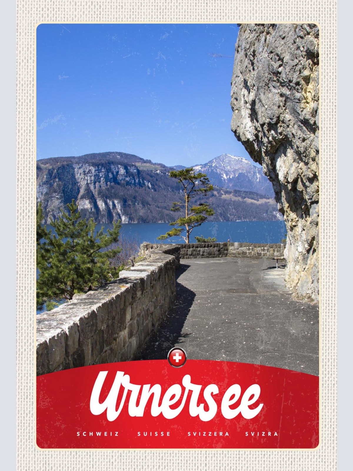 Schild Spruch Urnersee Switzerland Schweiz Uferstraße Berge JW