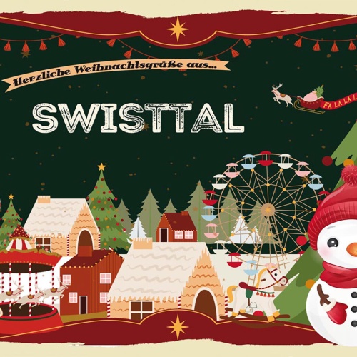Schild Spruch Herzliche Weihnachtsgrüße aus Swisttal Comic Schneemann JW