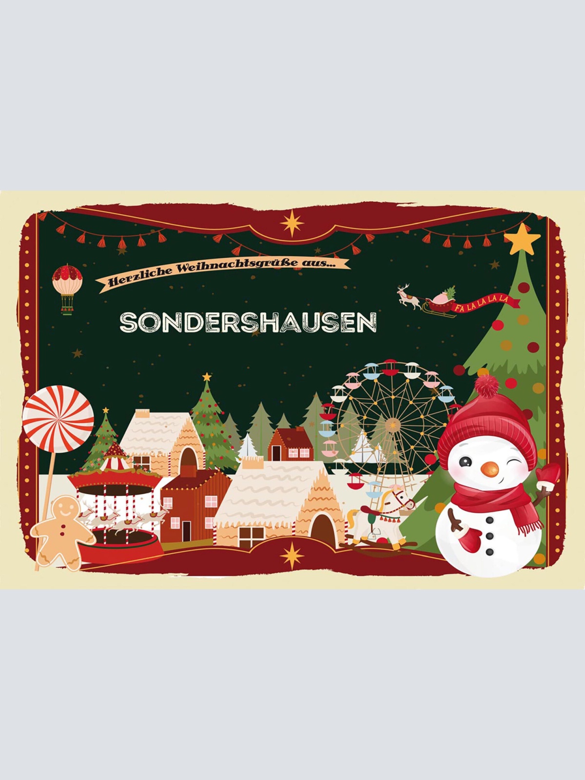 Schild Spruch Herzliche Weihnachtsgrüße aus Sondershausen Comic Schneemann JW