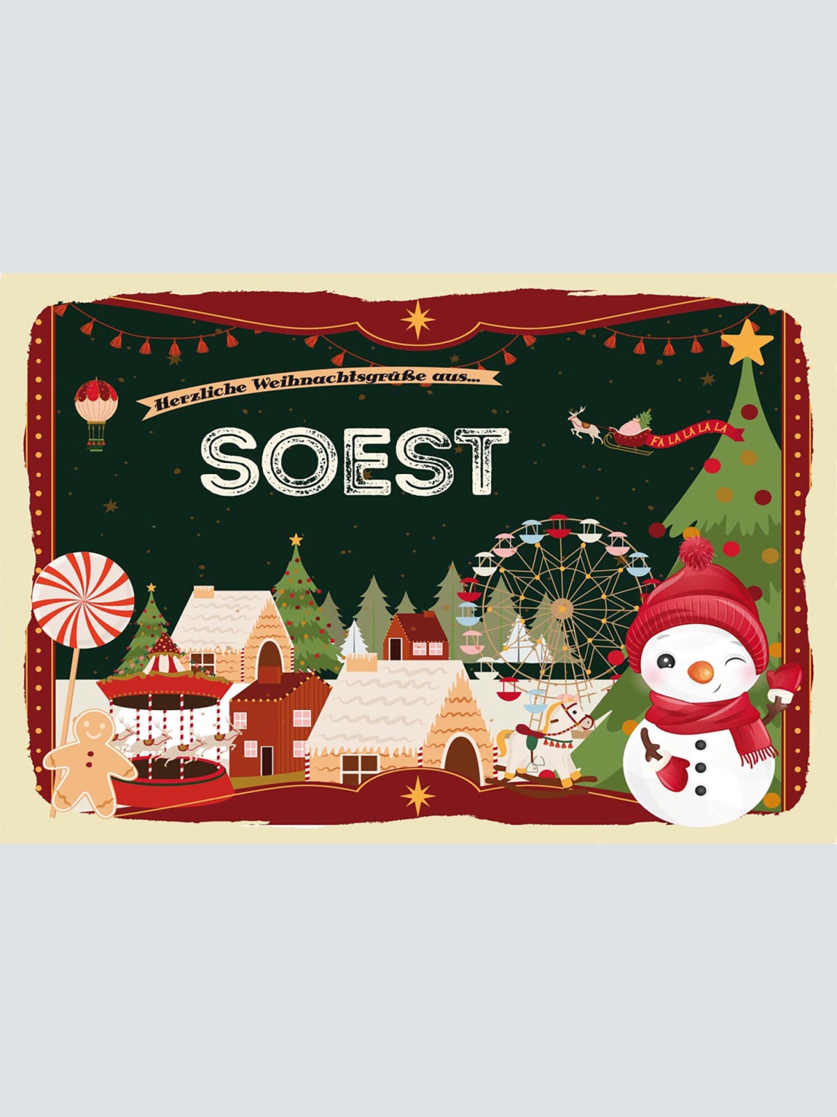 Schild Spruch Herzliche Weihnachtsgrüße aus Soest Comic Schneemann JW