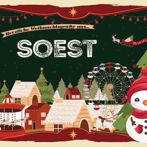 Schild Spruch Herzliche Weihnachtsgrüße aus Soest Comic Schneemann JW