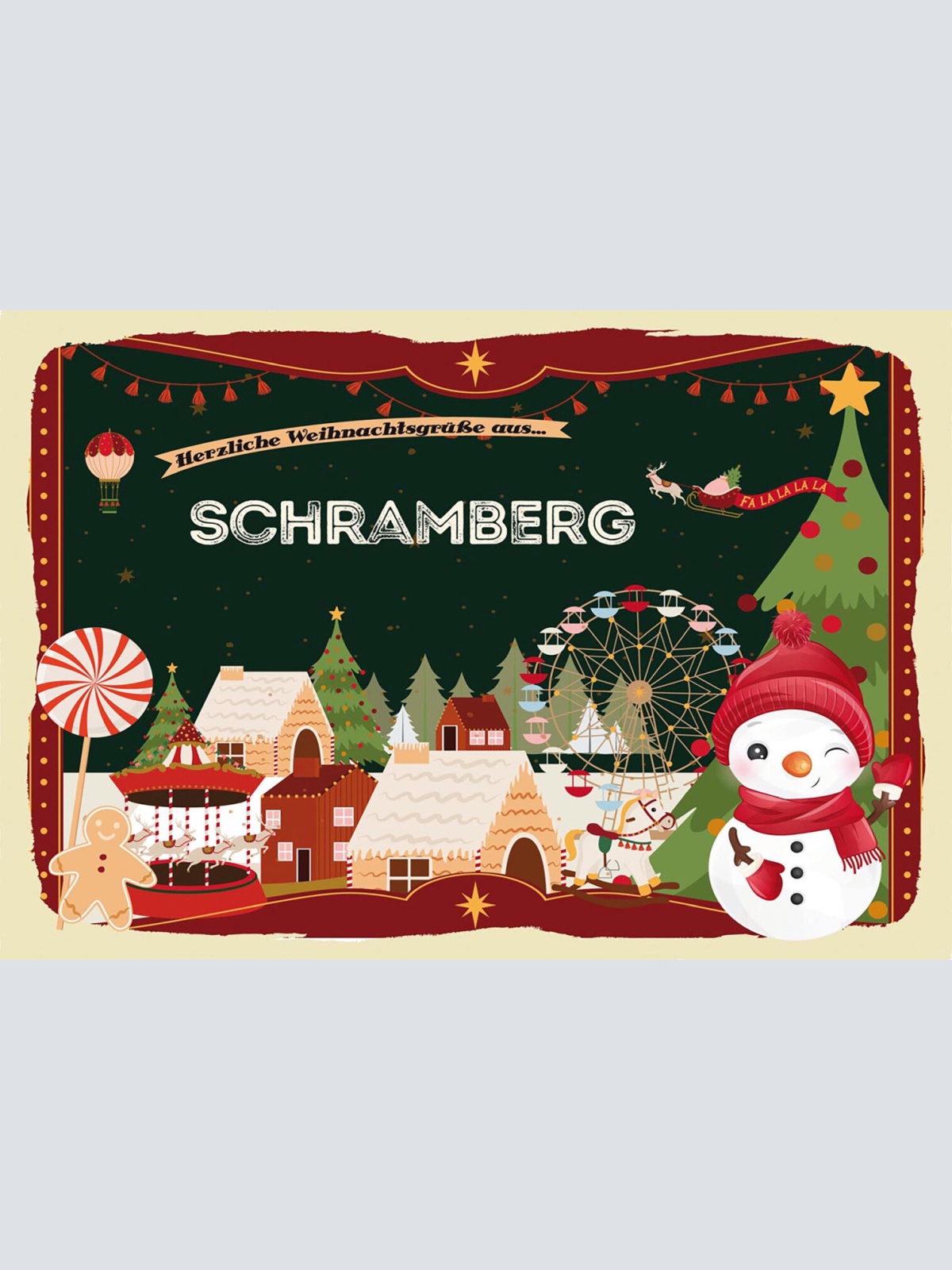 Schild Spruch Herzliche Weihnachtsgrüße aus Schramberg Comic Schneemann JW