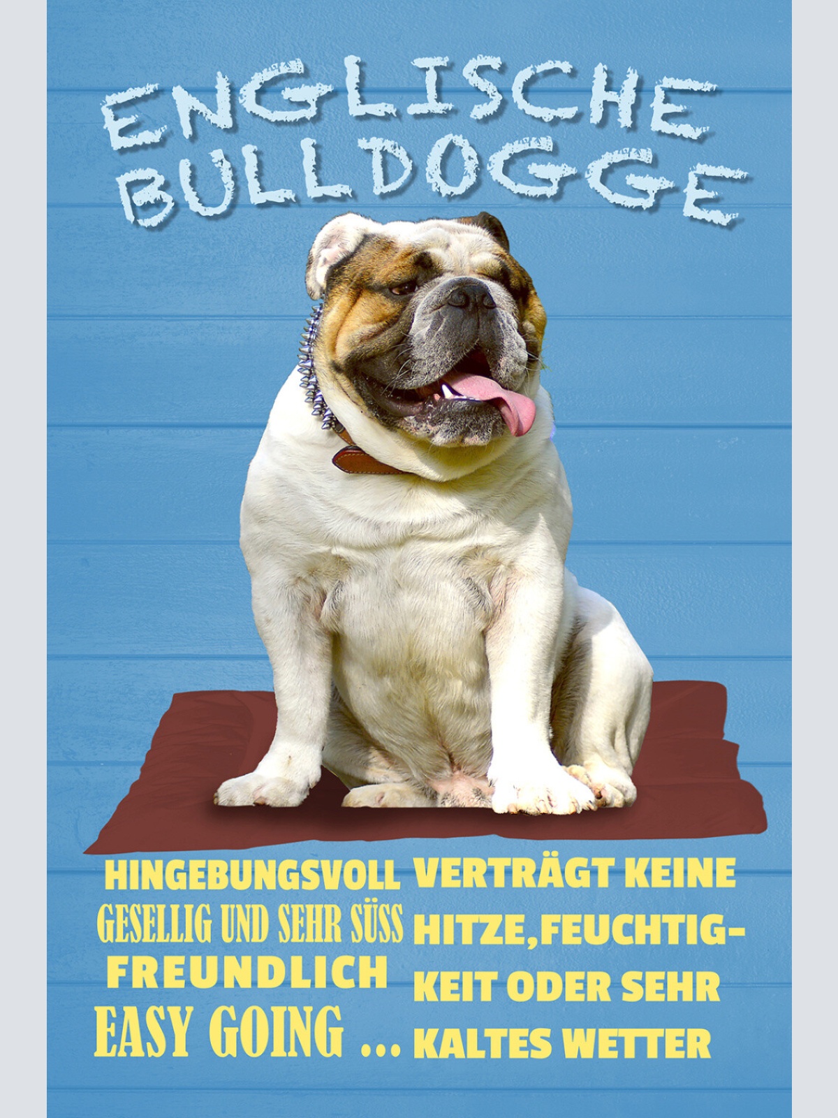 Schild Spruch Englische Bulldogge Hingebungsvoll Freundlich Hund JW
