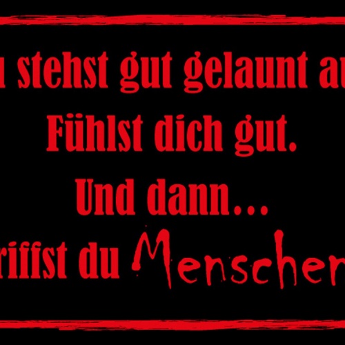 Schild Spruch Du stehts gut gelaunt auf Dann triffst du Menschen JW