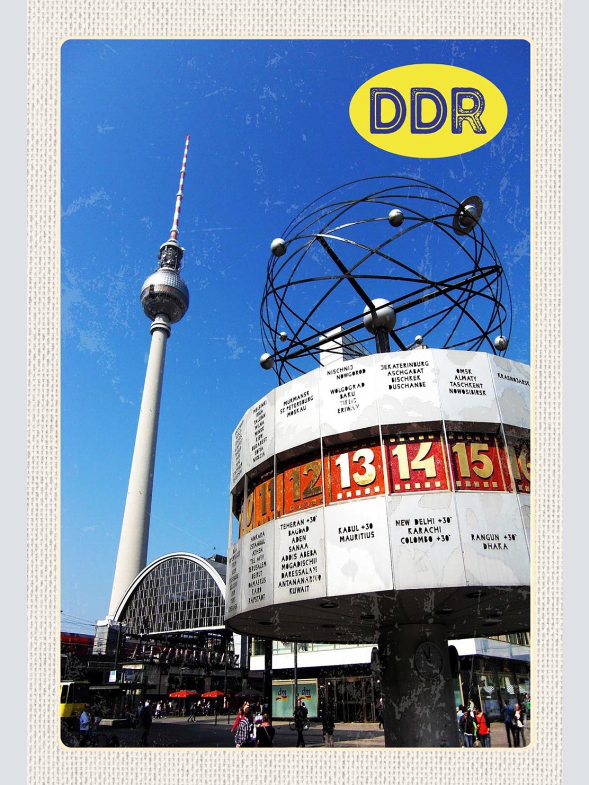Schild Spruch DDR Alexanderplatz Weltzeituhr Fernsehturm JW