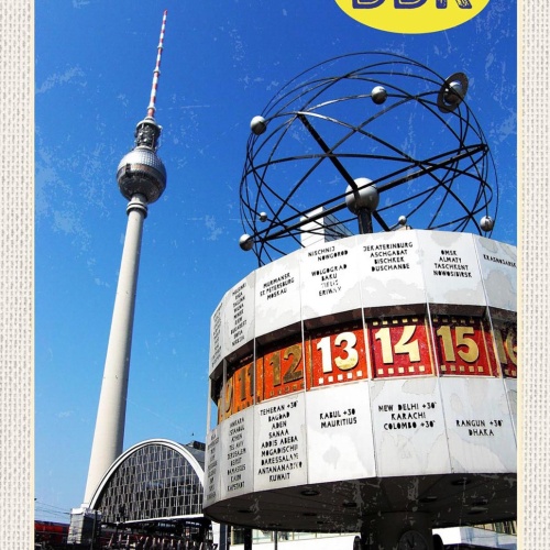 Schild Spruch DDR Alexanderplatz Weltzeituhr Fernsehturm JW