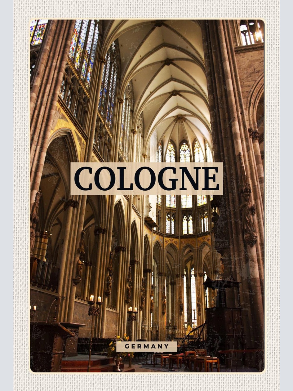 Schild Spruch Cologne Germany Köln Deutschland Dom Innenansicht Kirchenschiff JW