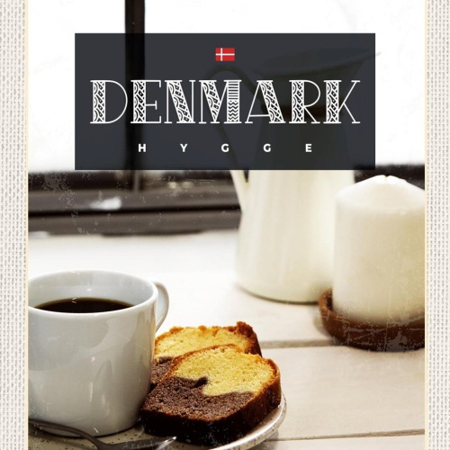Schild Spruch Hygge Denmark Dänemark Kuchen Kaffee Fenster JW