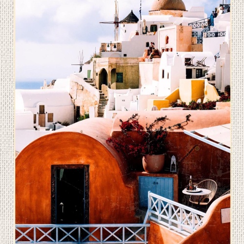 Schild Spruch Santorini Santorin Griechenland Häuser Meer JW