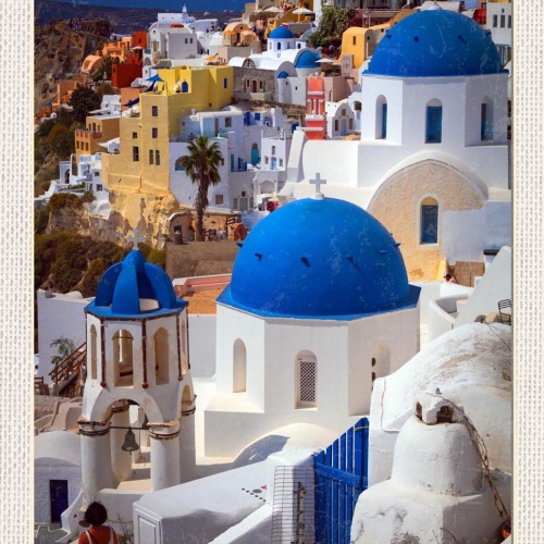 Schild Spruch Santorini Greece Griechenland Dorf Häuser JW