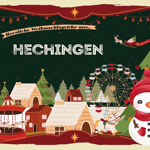 Schild Spruch Herzliche Weihnachtsgrüße aus Hechingen Comic Schneemann JW