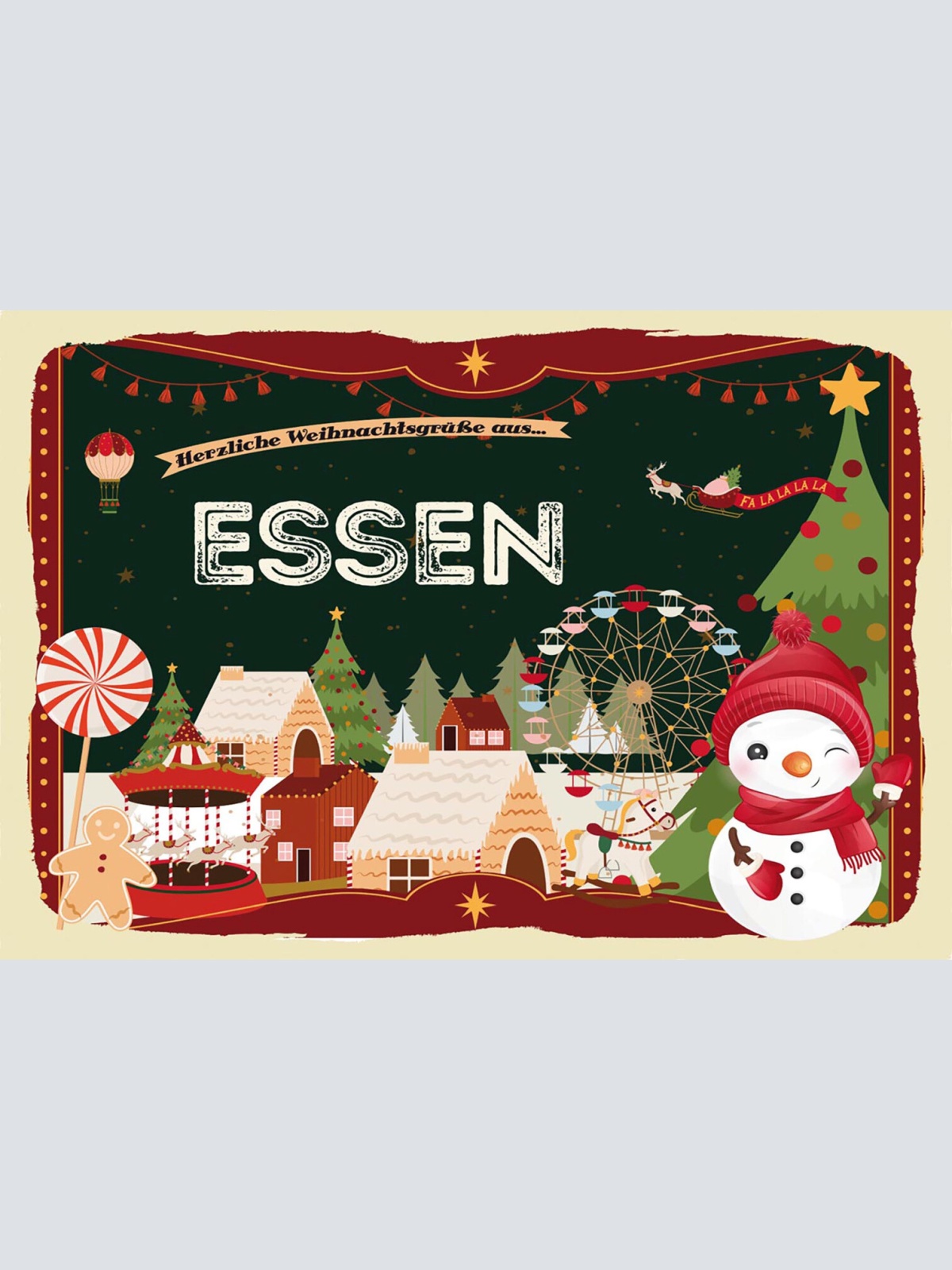 Schild Spruch Herzliche Weihnachtsgrüße aus Essen Comic Schneemann JW