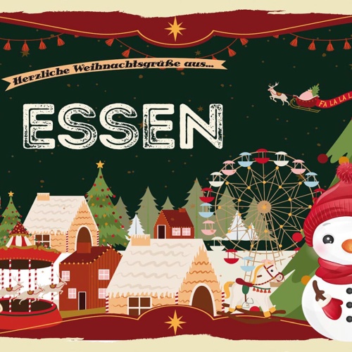 Schild Spruch Herzliche Weihnachtsgrüße aus Essen Comic Schneemann JW