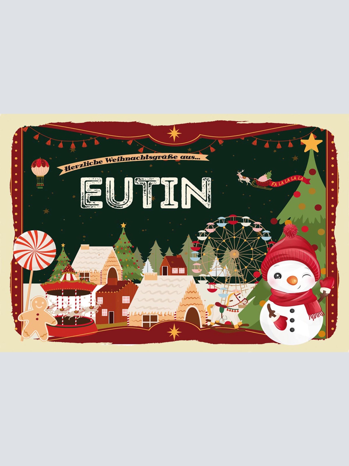 Schild Spruch Herzliche Weihnachtsgrüße aus Eutin Comic Schneemann JW