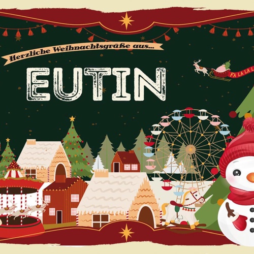 Schild Spruch Herzliche Weihnachtsgrüße aus Eutin Comic Schneemann JW